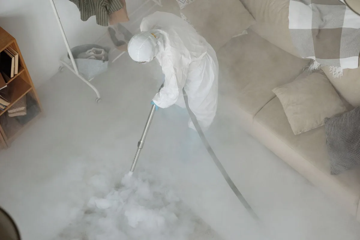 Biohazard cleanup technician in protective equipment, Capitol View, Atlanta, GA